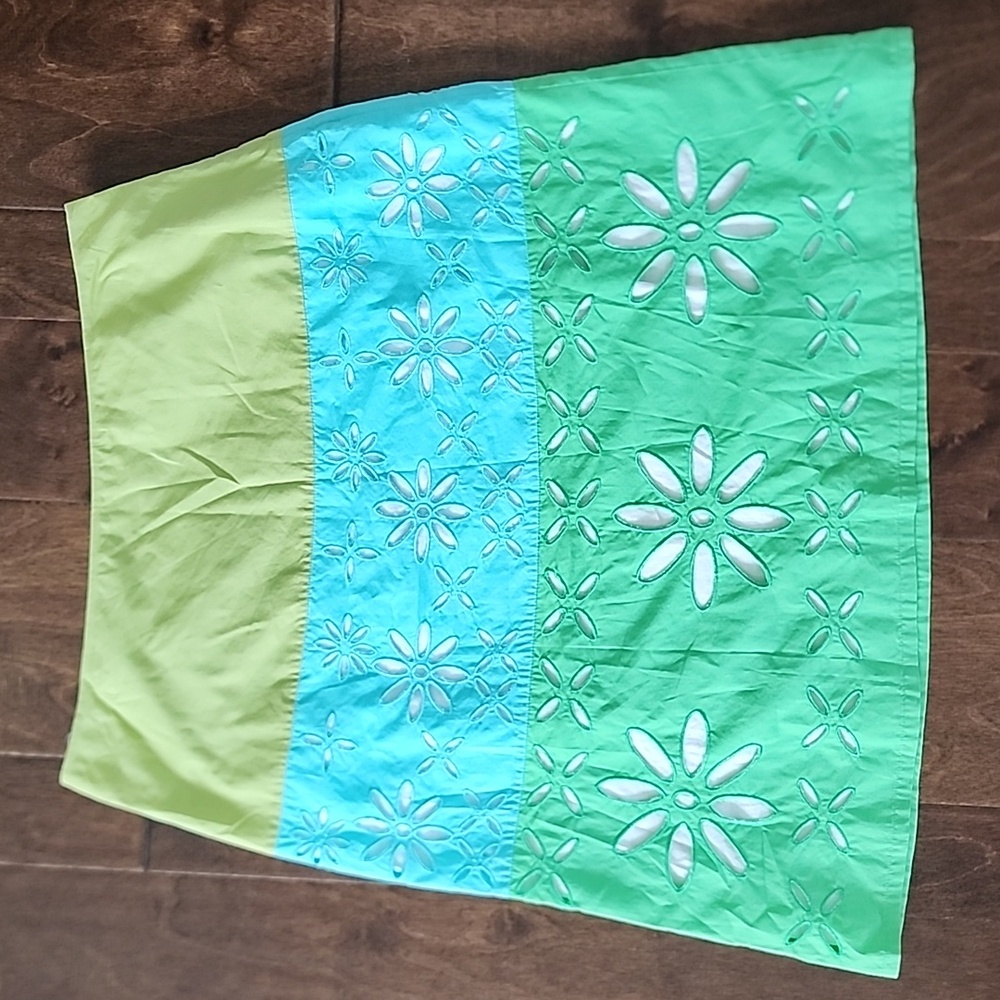 Boden Eyelet A Line Boho Green Blue Skirt